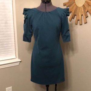 Puff sleeve deep green/teal mini
